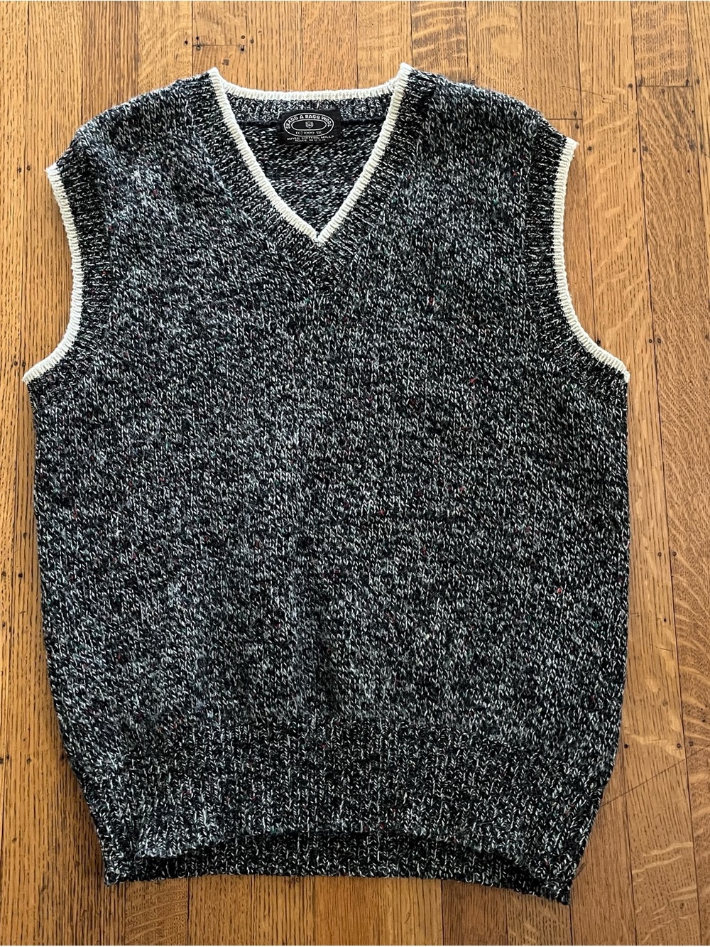 Vintage Black & White Marled V-Neck Sweater Vest